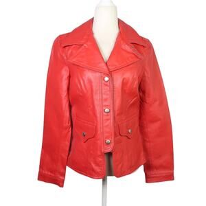 Cami Red Leather Button Front Jacket Womens 10